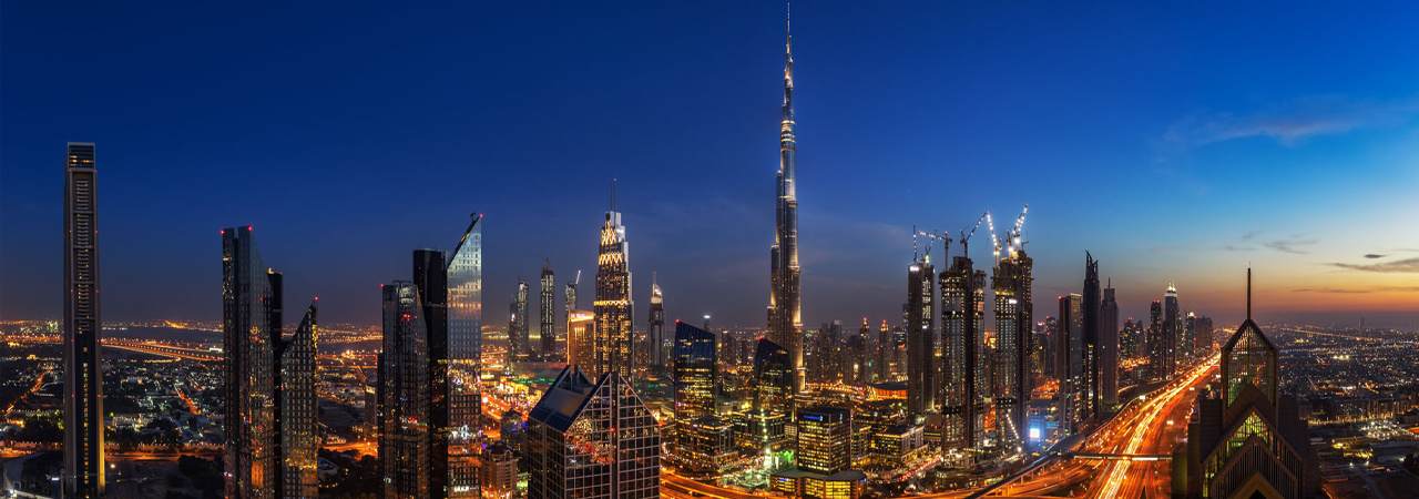Dubai skyline at golden hour